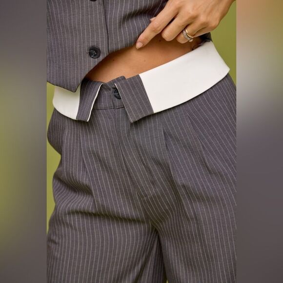 Pin Stripe Vest and Pant Suit Set- Charcoal - Picture 9 of 9